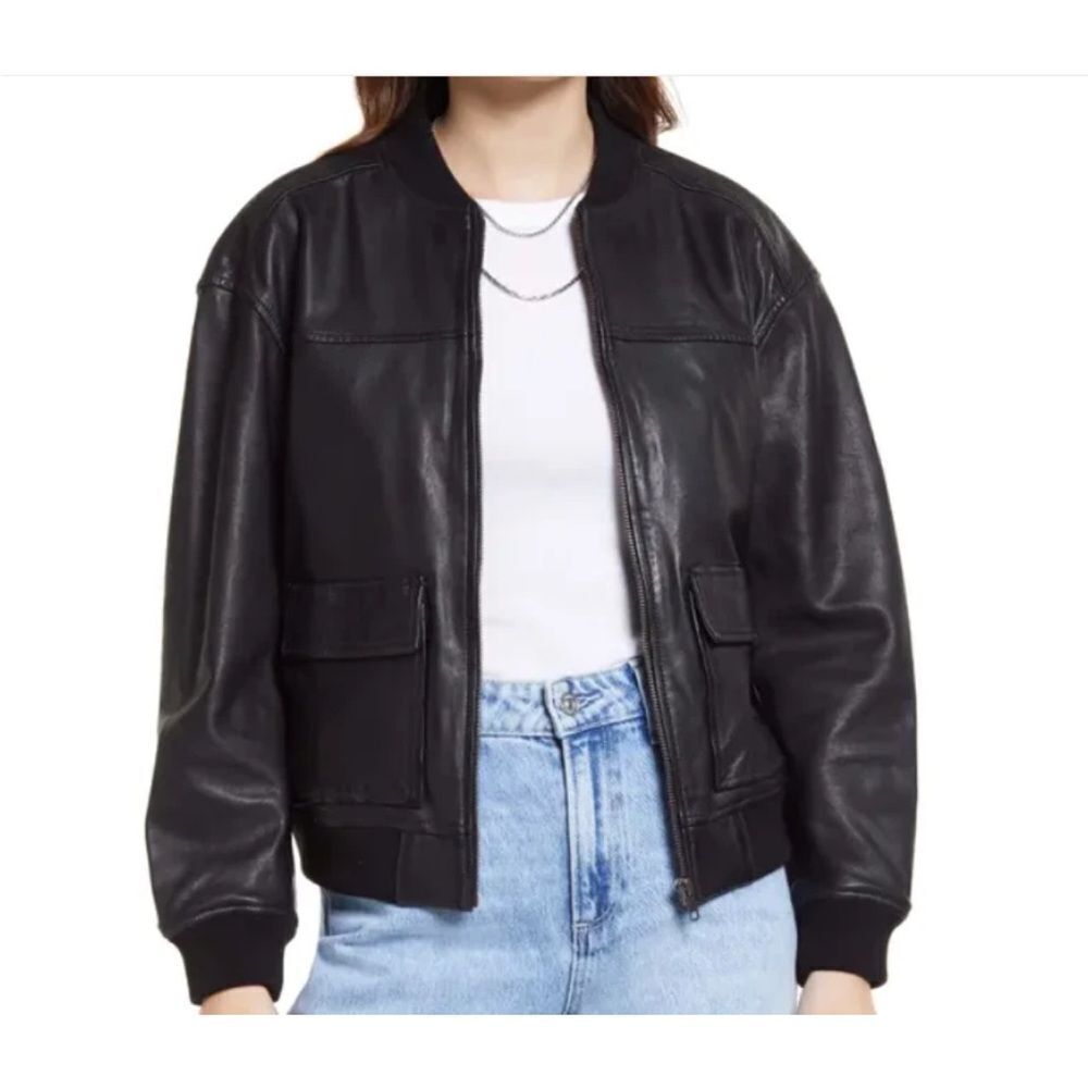 Treasure & Bond Crop Nordstrom 100% Leather Bomber Jacket $399